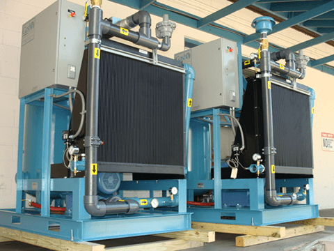 landfill gas regenerative blower package with discharge heat exchanger